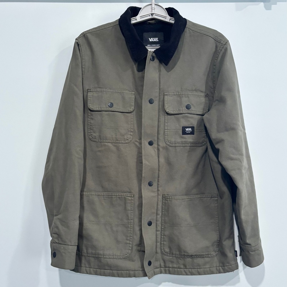 Vans Drill Chore Coat Oversized Small GREEN Corduroy Collar Canvas Jacket 21262